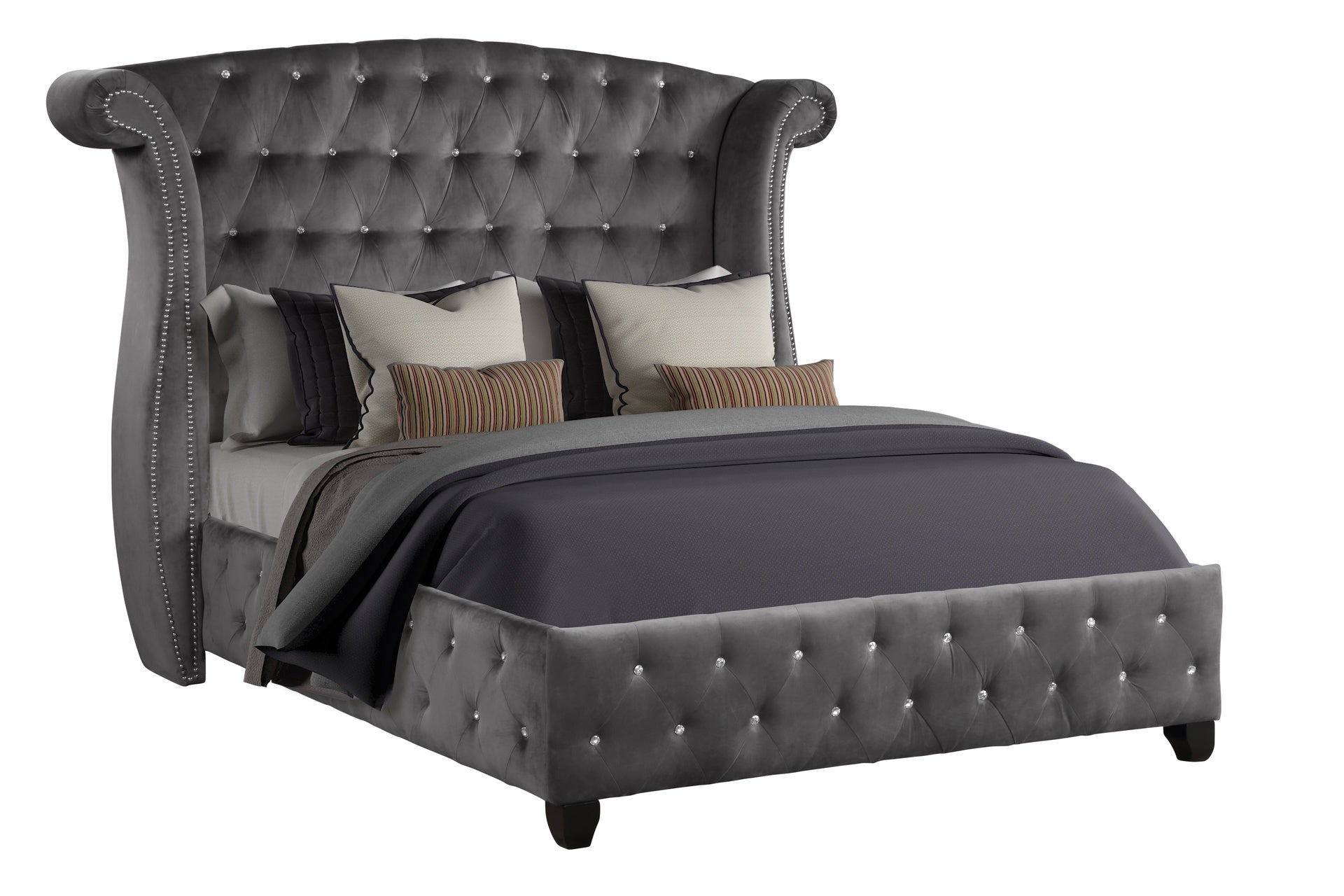 SOPHIA Crystal Tufted Full Bed Made With Wood In Color Gray(NJ INVENTORY)