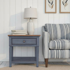 24 inch End Table, Corduroy Blue Finish, Minimal Assembly Required