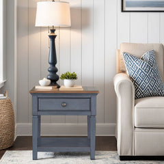 24 inch End Table, Corduroy Blue Finish, Minimal Assembly Required