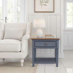 24 inch End Table, Corduroy Blue Finish, Minimal Assembly Required