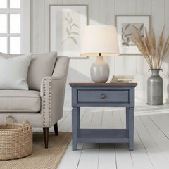 24 inch End Table, Corduroy Blue Finish, Minimal Assembly Required
