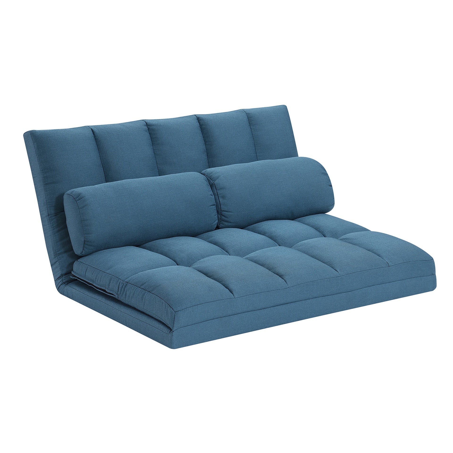 3-Fold Sofa Bed, Folding Mattress with 2 Pillows, Blue - High-Density Foam Filling, Polyester Fabric