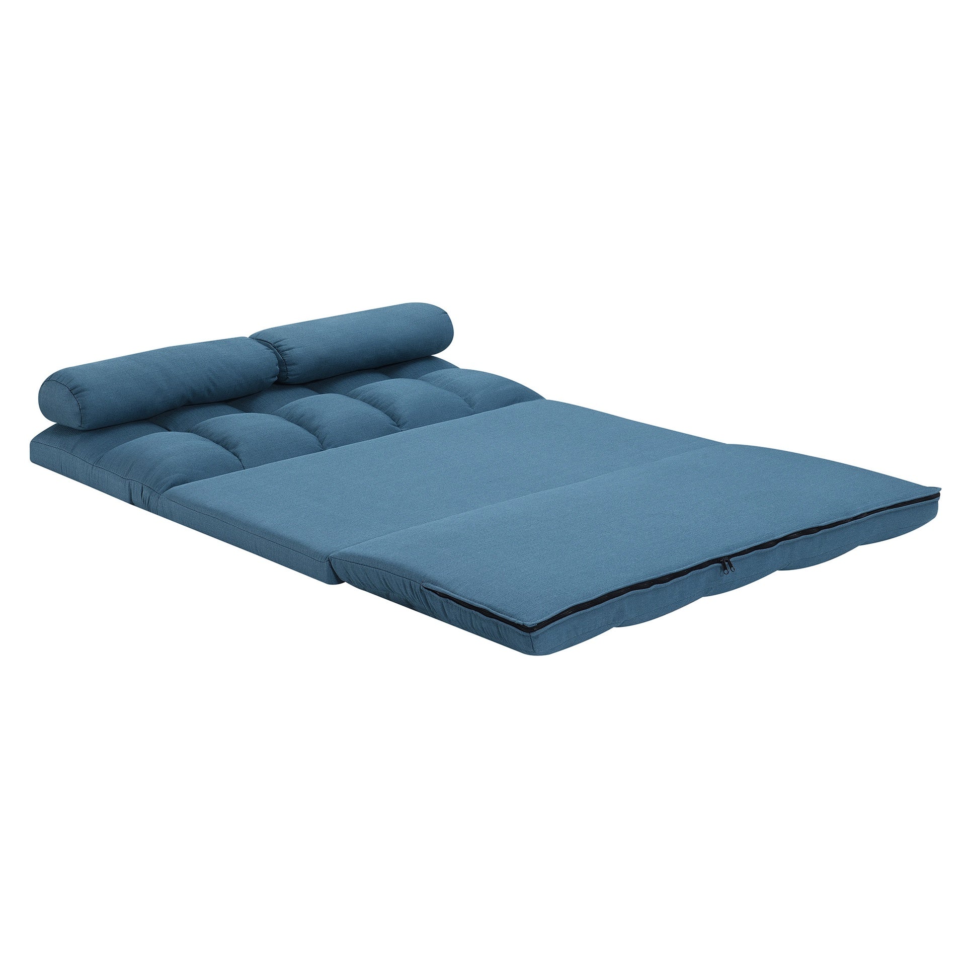 3-Fold Sofa Bed, Folding Mattress with 2 Pillows, Blue - High-Density Foam Filling, Polyester Fabric