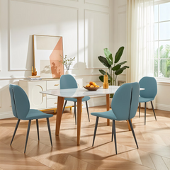 Green Leather Dining Chair with Metal Legs, Shell Shape Upholstered Chair Set of 6 for Kitchen, Restaurant, Living, Meeting Room