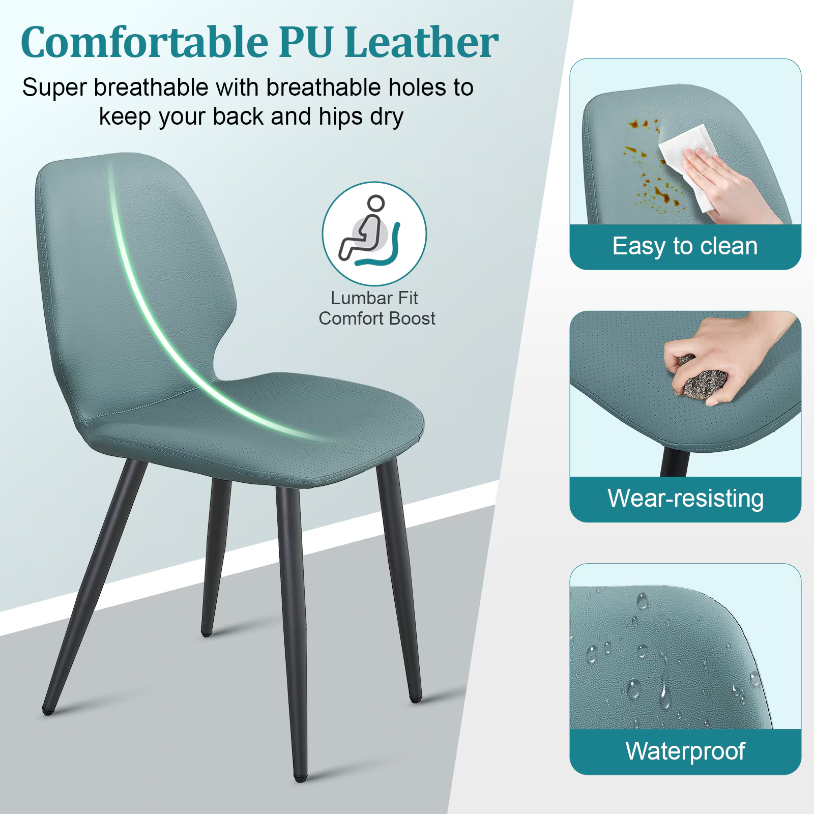 Green Leather Dining Chair with Metal Legs, Shell Shape Upholstered Chair Set of 6 for Kitchen, Restaurant, Living, Meeting Room