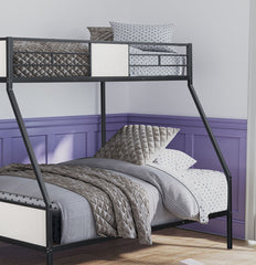 Contemporary Style Twin Over Full Bunk Bed Footboard Ladder Two Tone Design Metal Structure, Black
