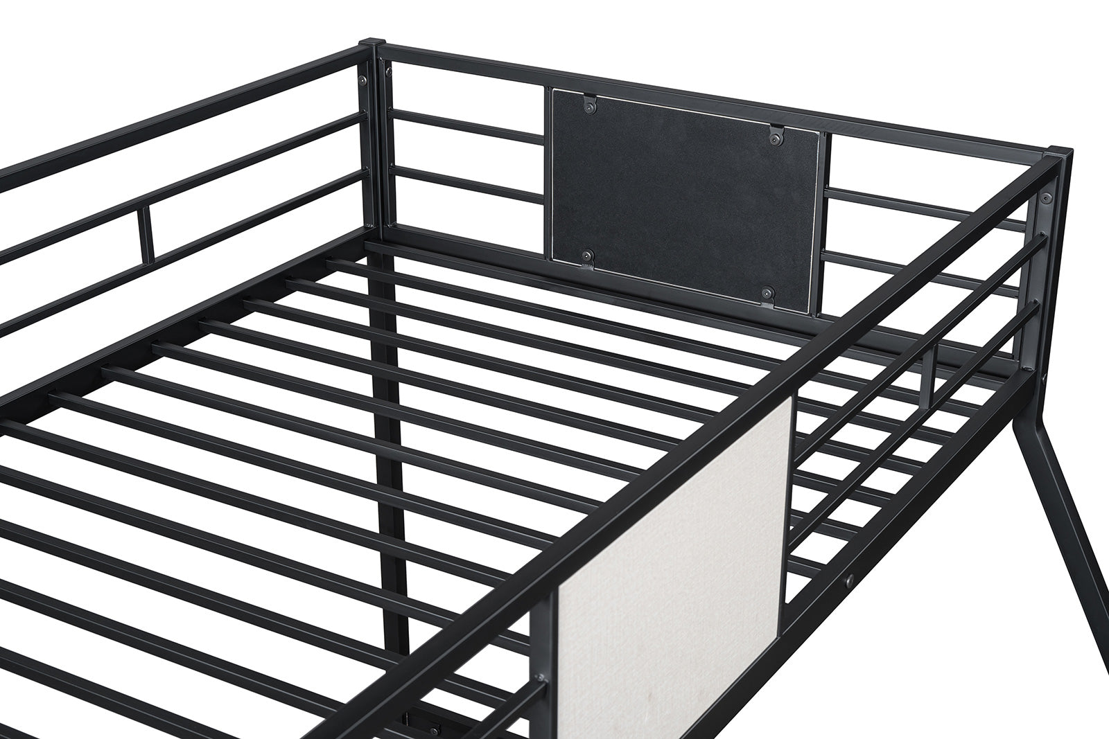 Contemporary Style Twin Over Full Bunk Bed Footboard Ladder Two Tone Design Metal Structure, Black