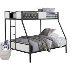 Contemporary Style Twin Over Full Bunk Bed Footboard Ladder Two Tone Design Metal Structure, Black
