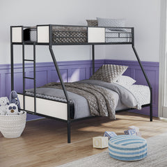 Contemporary Style Twin Over Full Bunk Bed Footboard Ladder Two Tone Design Metal Structure, Black