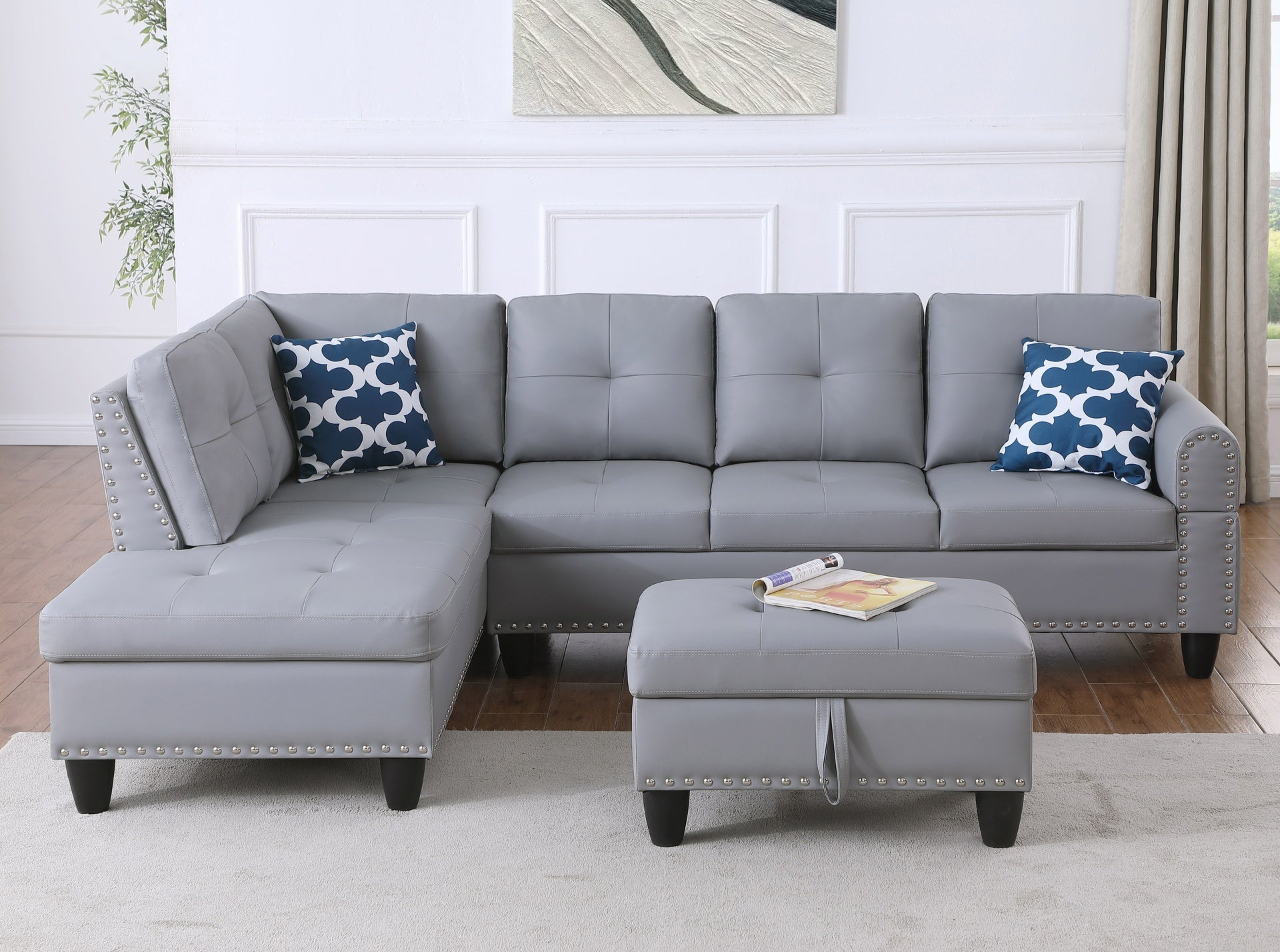 Irine Faux Leather Sectional Sofa with Ottoman