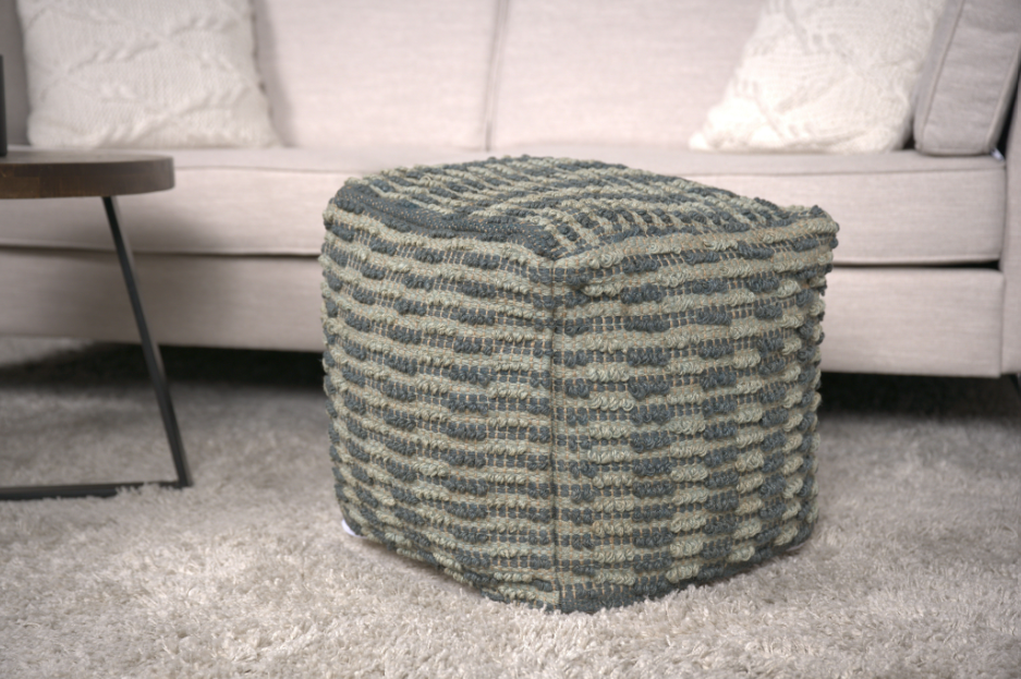 Walle Fabric Square Pouf, Blue and Teal