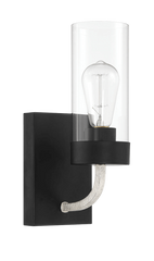 Zephyr Single Light Sconce With Clear Glass Metal Black Finish