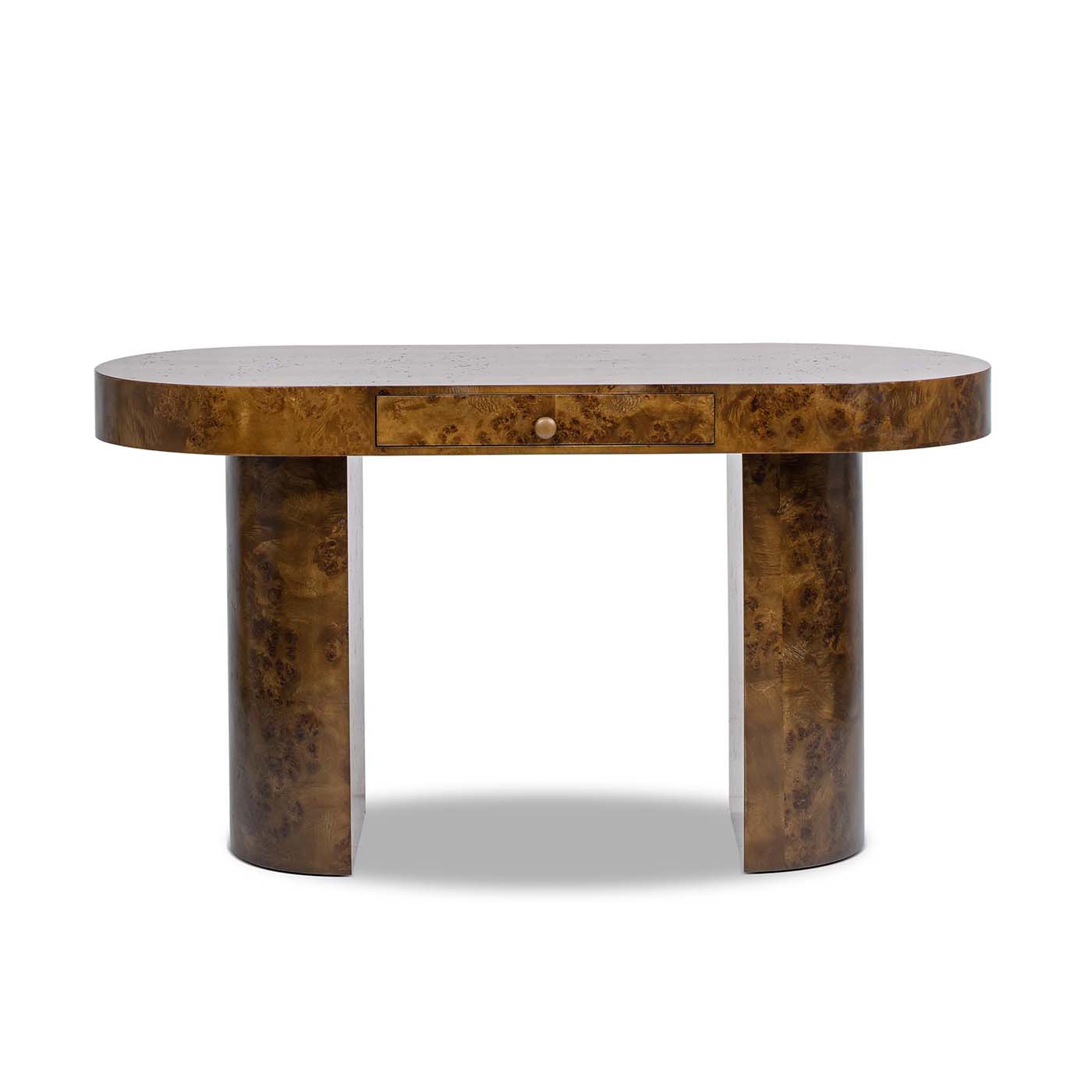 Jesse 55.5" Single Drawer Oval Computer Desk, Dark Brown Burl Wood