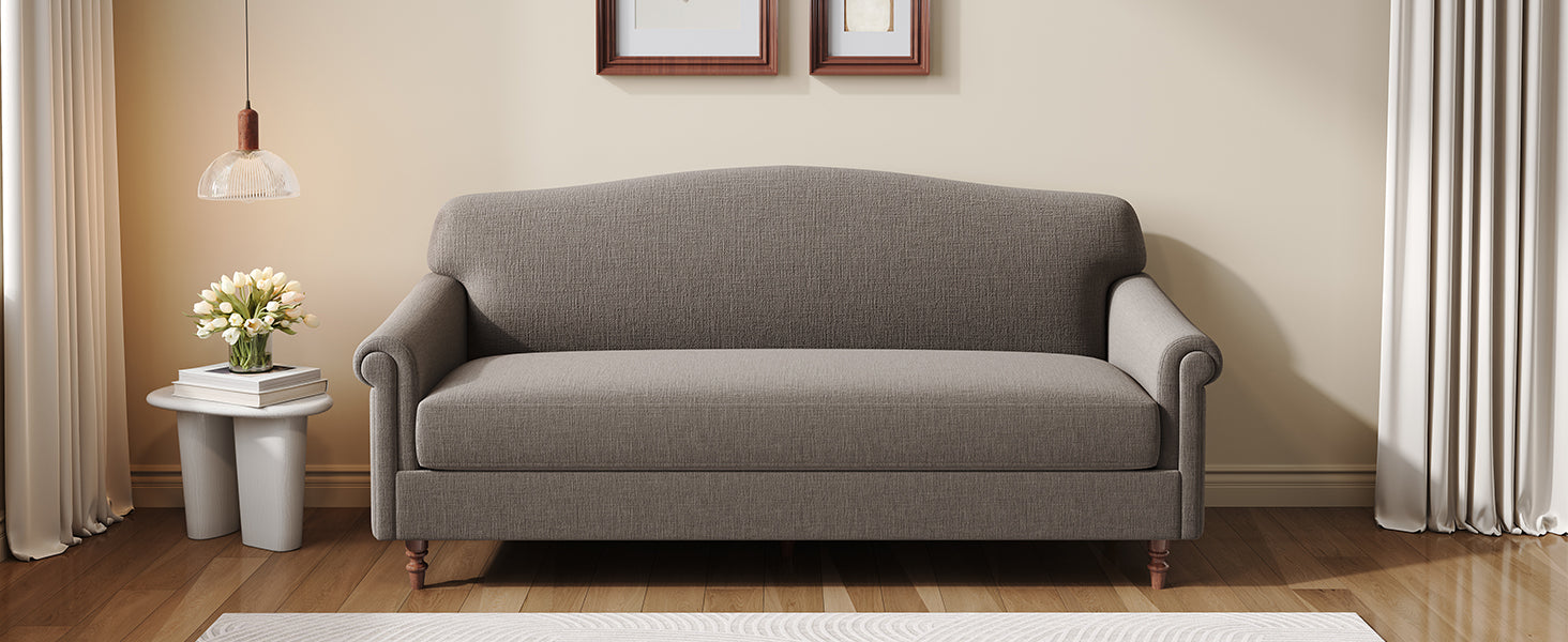 Modern Loveseat Sofa 77.5" 2-seater Couch Upholstered Loveseat with Rolled Arms for Living Room, Reading Corner and Small Spaces, Brown