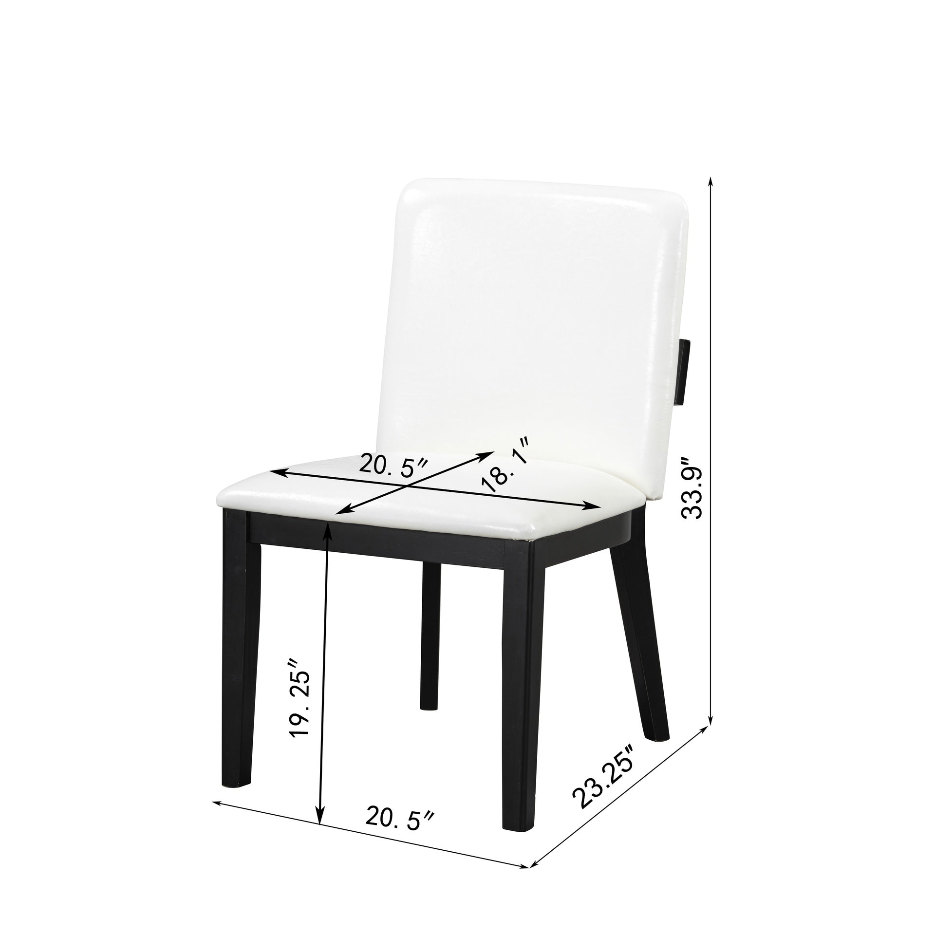 Modern Black-Finish Wood & White Glossy PU Leather Upholstered Dining Chairs Set of 2
