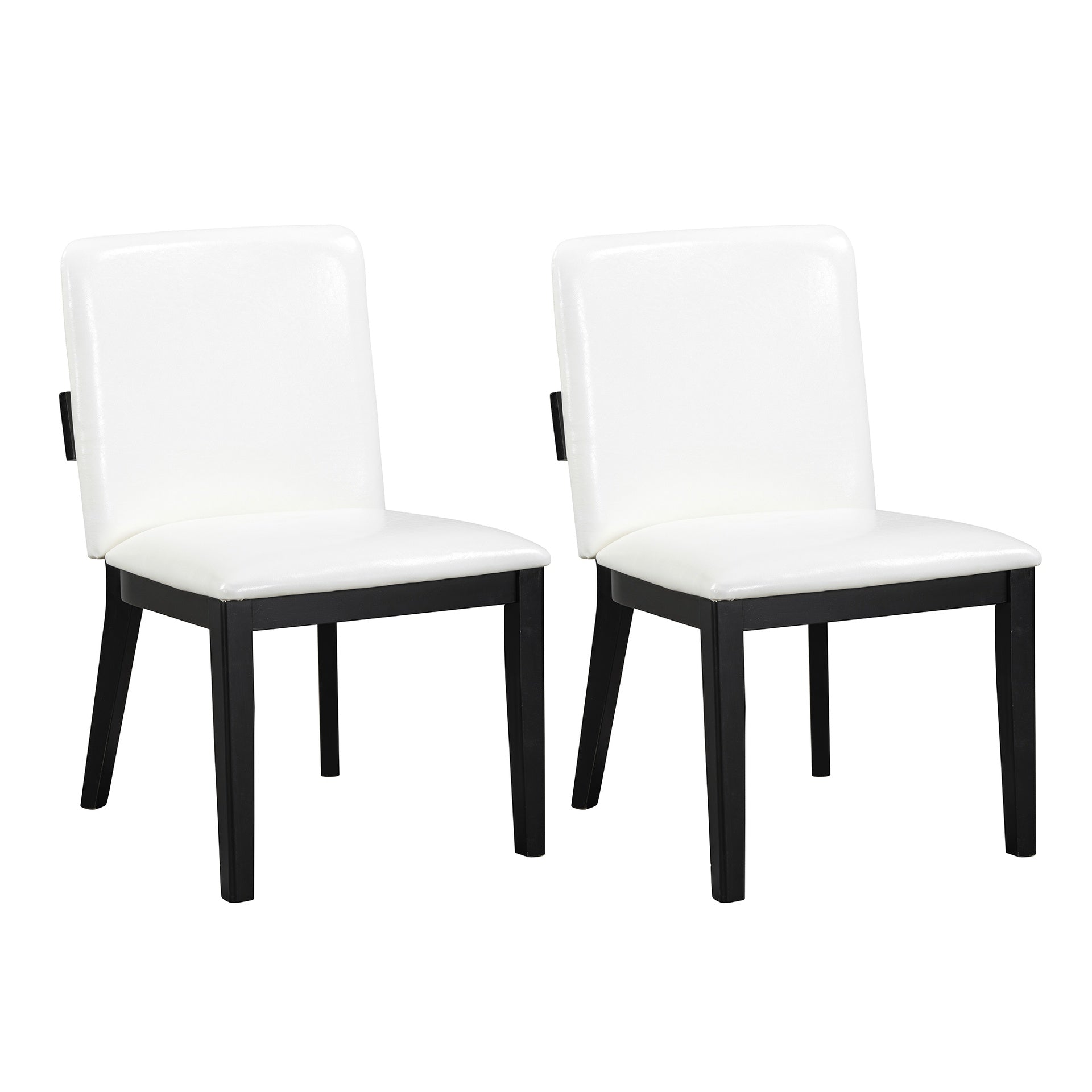 Modern Black-Finish Wood & White Glossy PU Leather Upholstered Dining Chairs Set of 2