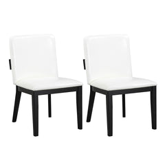 Modern Black-Finish Wood & White Glossy PU Leather Upholstered Dining Chairs Set of 2