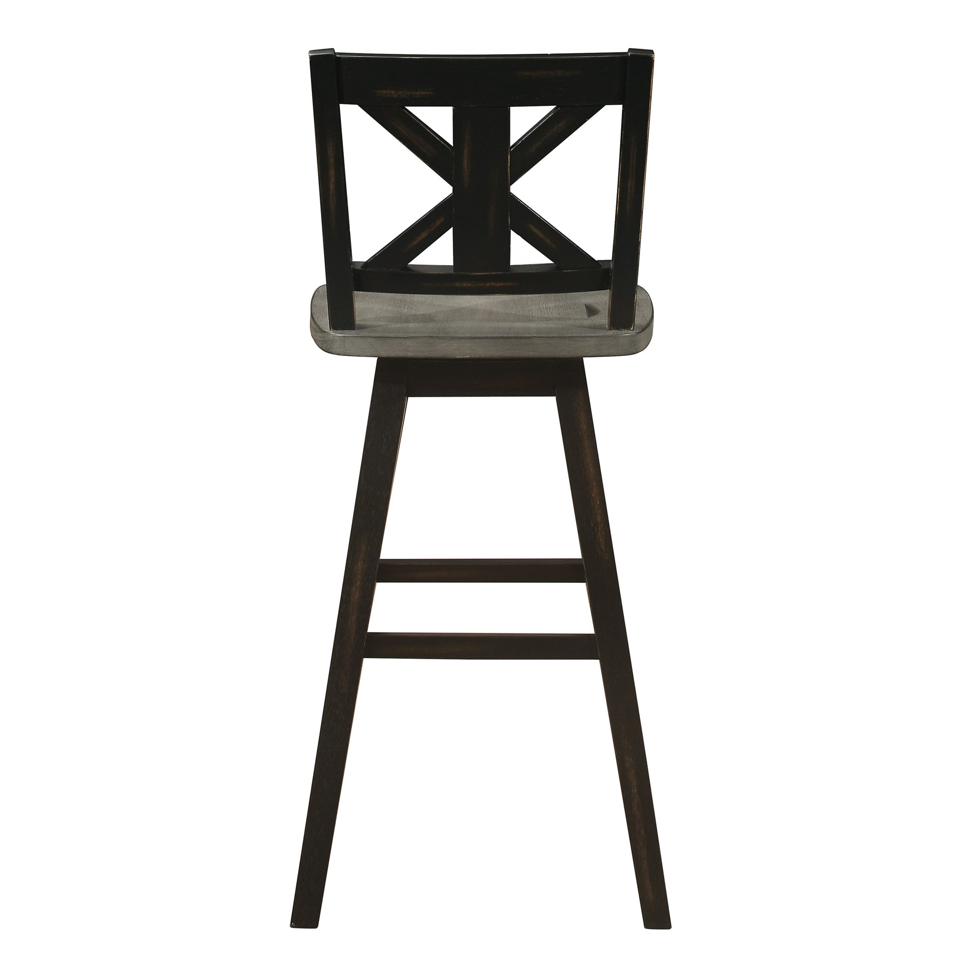 Pub Height Chairs Set of 2, Distressed Gray and Black 360-degree Swivel Chair Solid Rubberwood Furniture, X-Back Bar Chairs