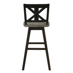 Pub Height Chairs Set of 2, Distressed Gray and Black 360-degree Swivel Chair Solid Rubberwood Furniture, X-Back Bar Chairs