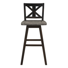Pub Height Chairs Set of 2, Distressed Gray and Black 360-degree Swivel Chair Solid Rubberwood Furniture, X-Back Bar Chairs