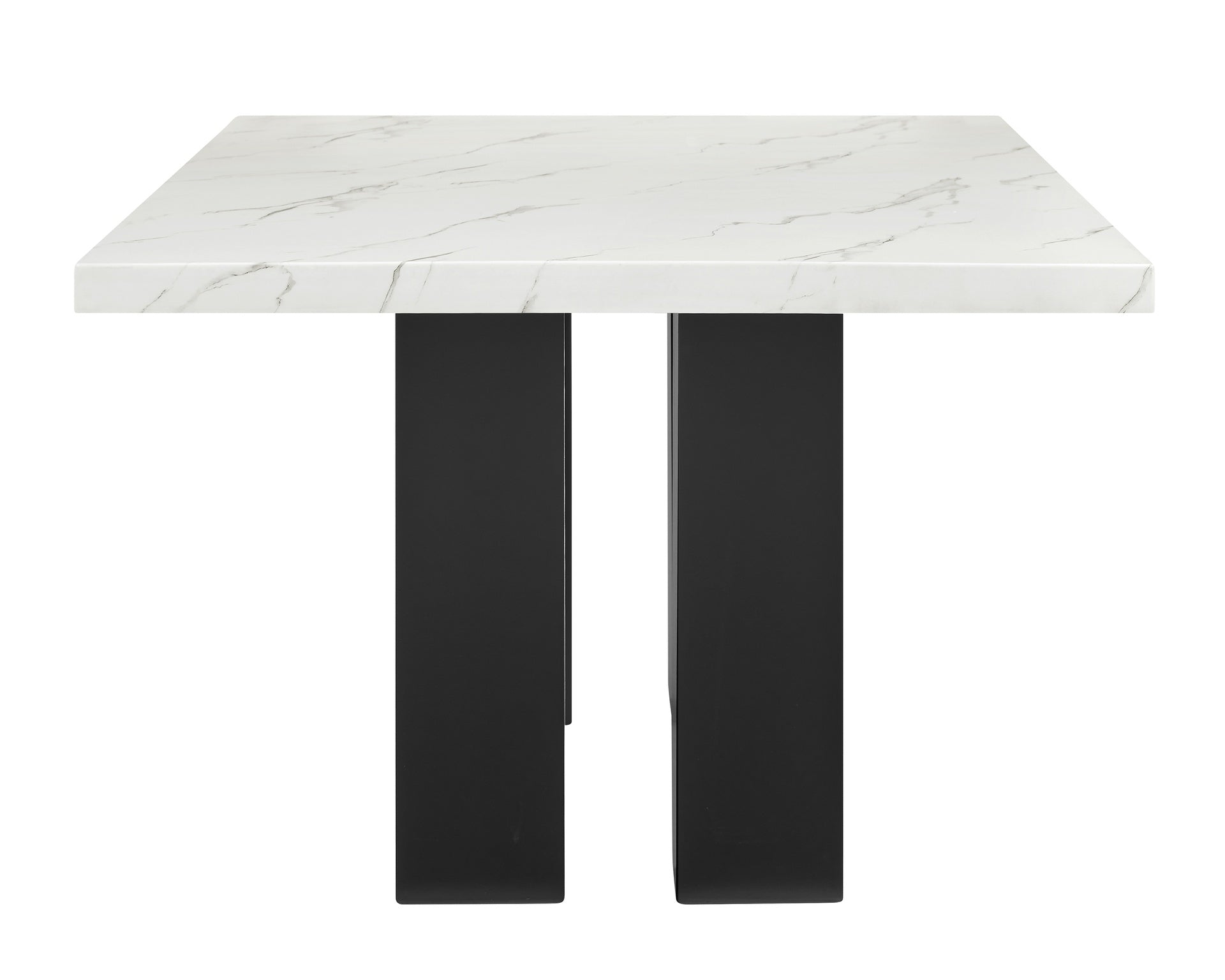 5pc Dining Set White Rectangular Marble-like Tabletop Dark-finished Base Upholstered Chairs Soft Wooden Dining Room Furniture