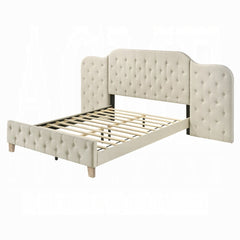 Contemporary Beige Fabric Upholstered Bed Queen Size Wall Panel Large Headboard Button Tufted Wooden Bedroom Furniture 1pc