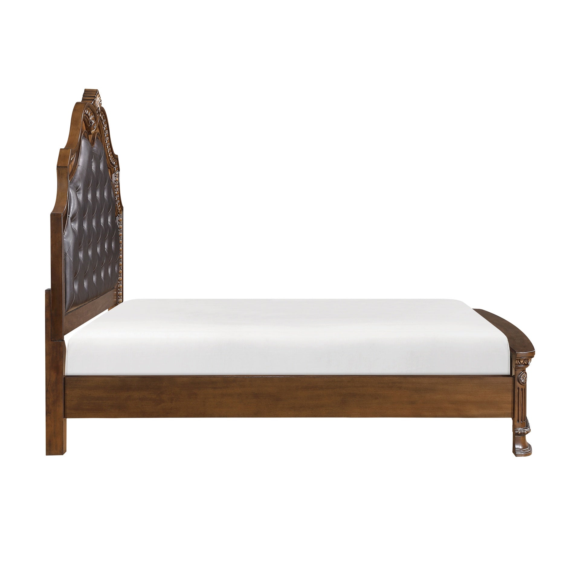 Formal Elegant Design Queen Bed Upholstered Headboard Dark Brown Finish Wooden Traditional Bedroom Furniture 1pc Intricate Carvings