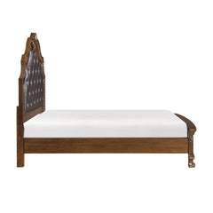 Formal Elegant Design Queen Bed Upholstered Headboard Dark Brown Finish Wooden Traditional Bedroom Furniture 1pc Intricate Carvings