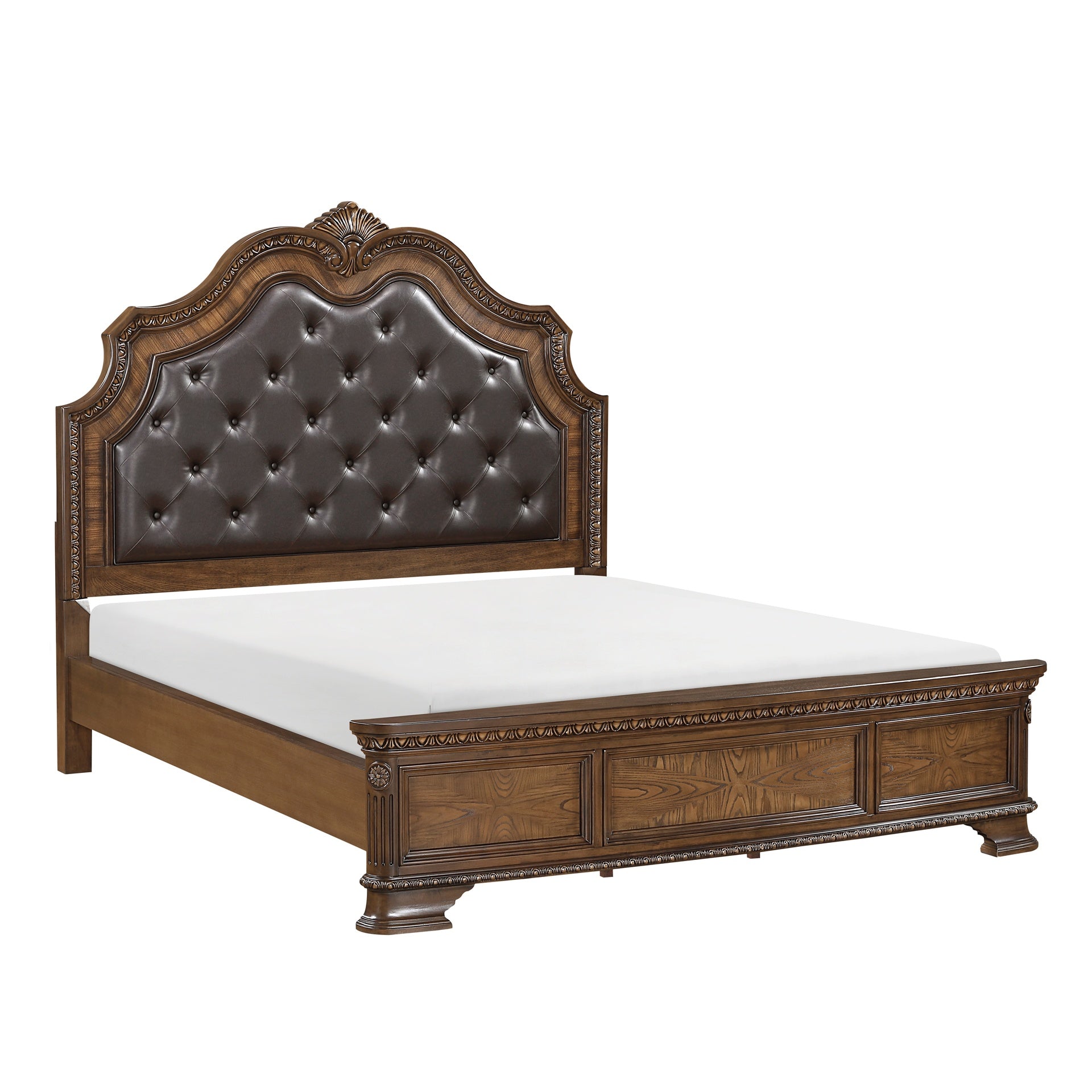 Formal Elegant Design Queen Bed Upholstered Headboard Dark Brown Finish Wooden Traditional Bedroom Furniture 1pc Intricate Carvings