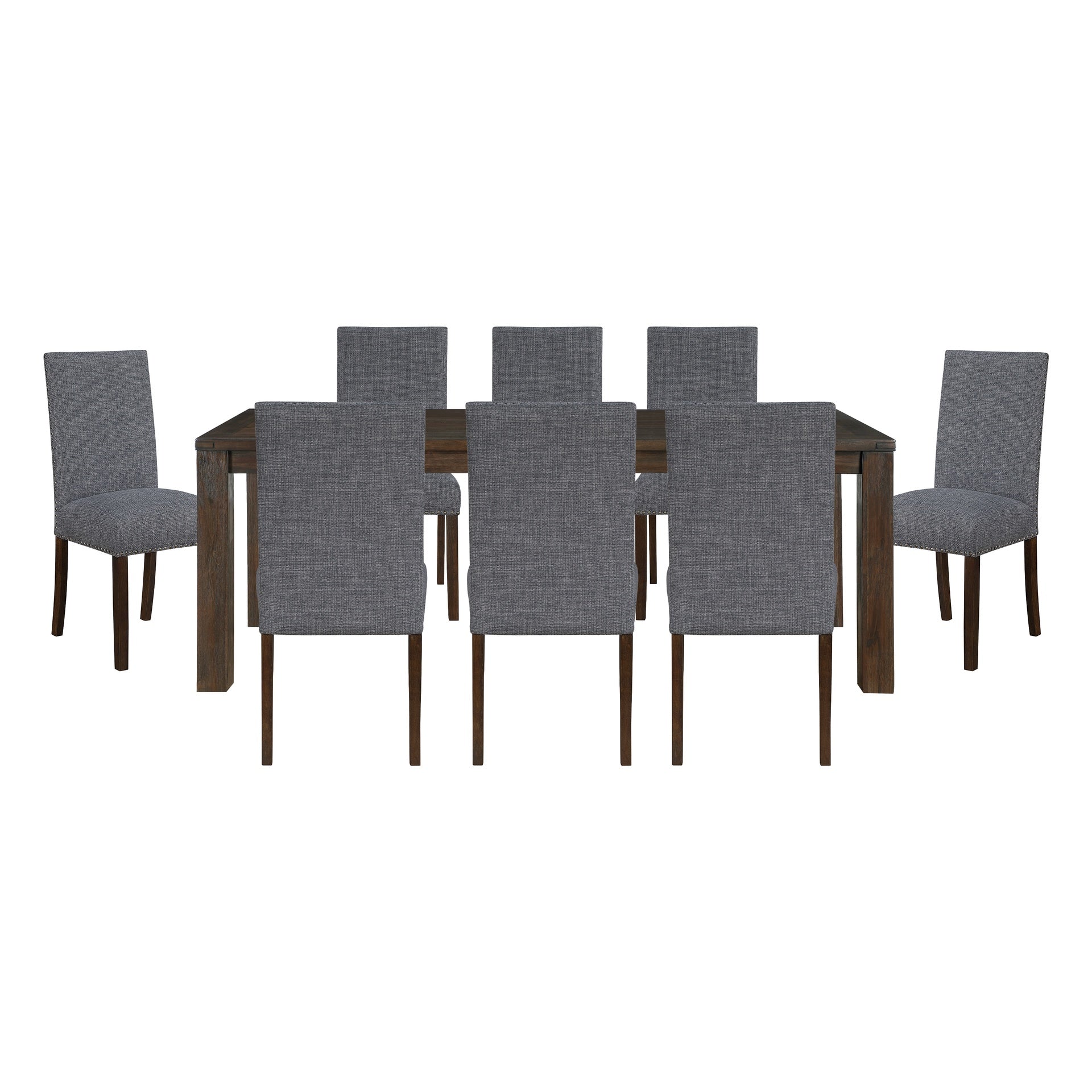 Classic 9pc Dining Set Dark Brown Finish Table and 8x Side Chairs Comfort Upholstery Gray Dining Kitchen Furniture