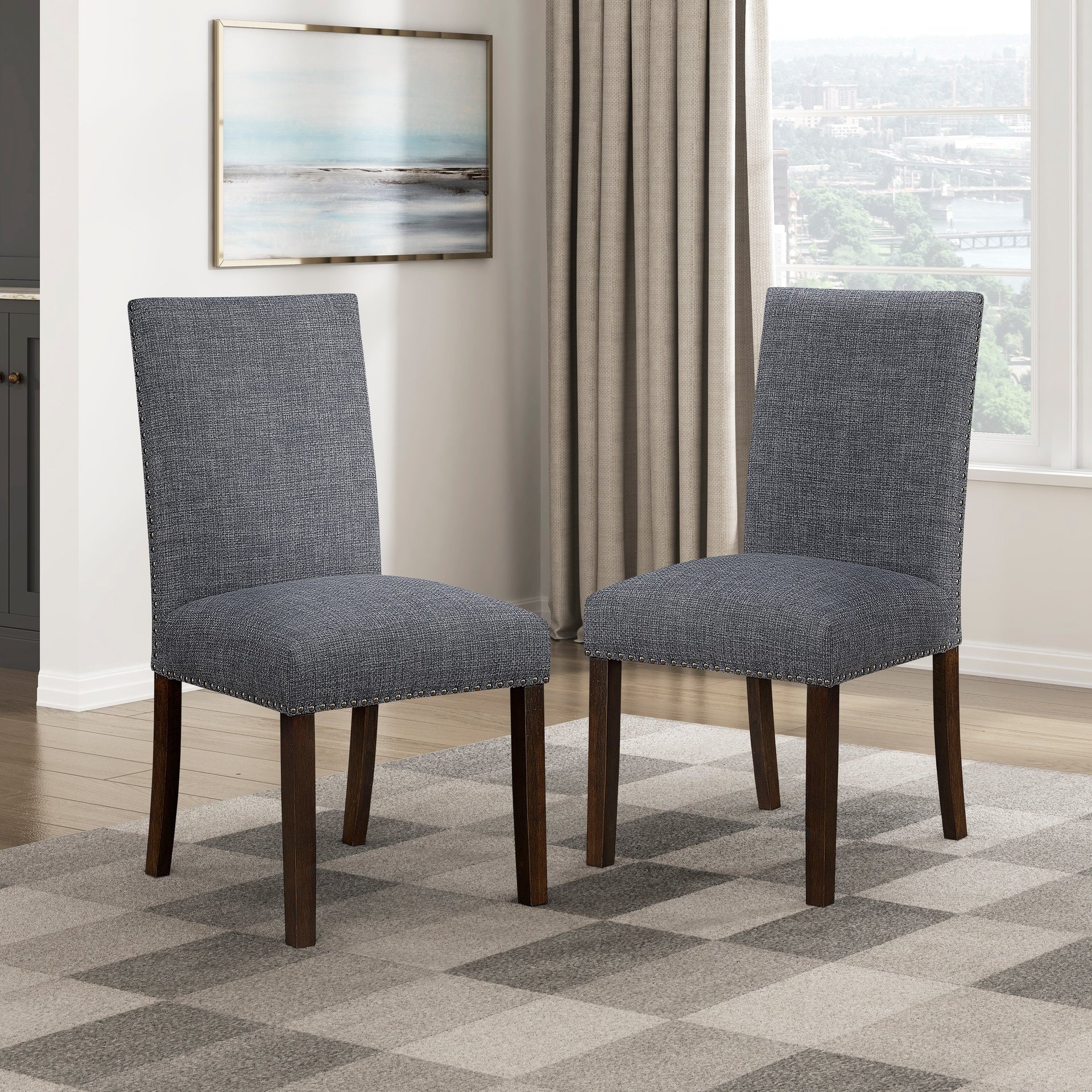 Classic 9pc Dining Set Dark Brown Finish Table and 8x Side Chairs Comfort Upholstery Gray Dining Kitchen Furniture