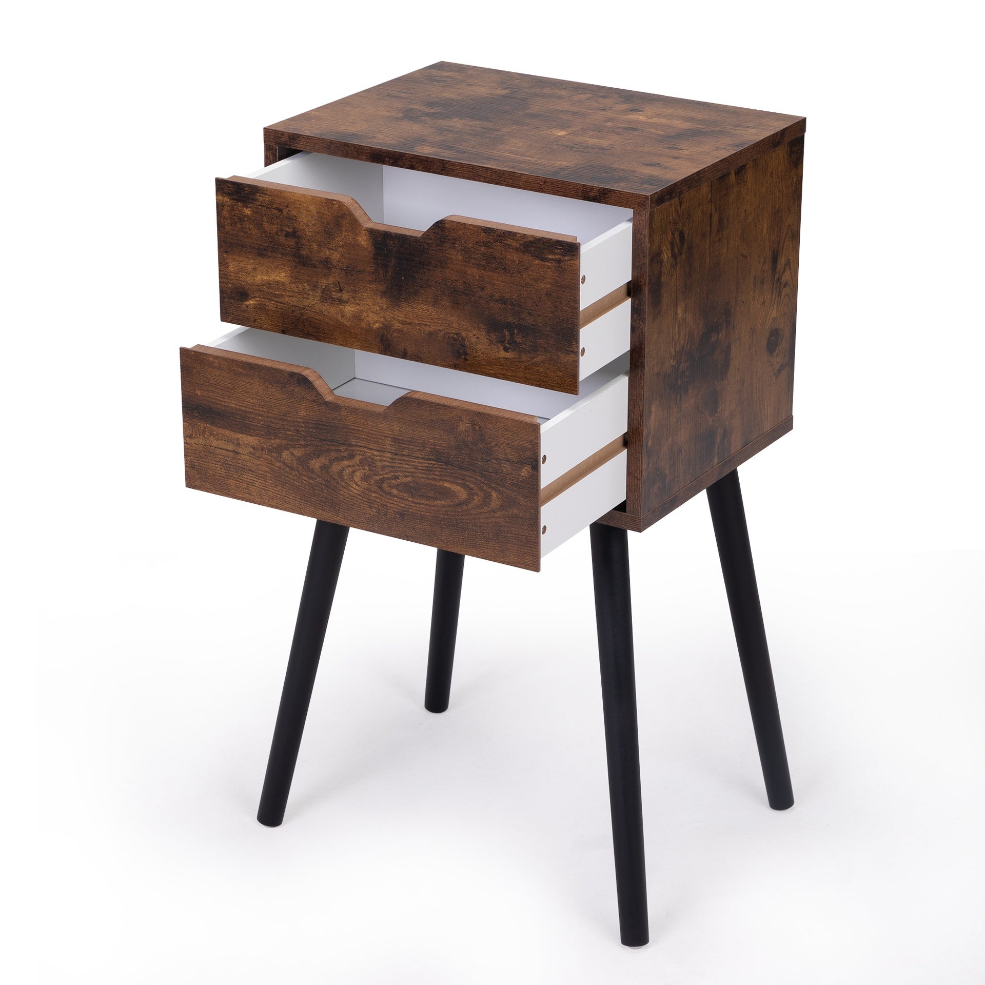 ightstand with 2 Drawers, Bedside Tables with Solid Wood Legs and Storage, End Table, Side Table, Bedside Furniture for Bedroom, Living Room, Rustic Brown