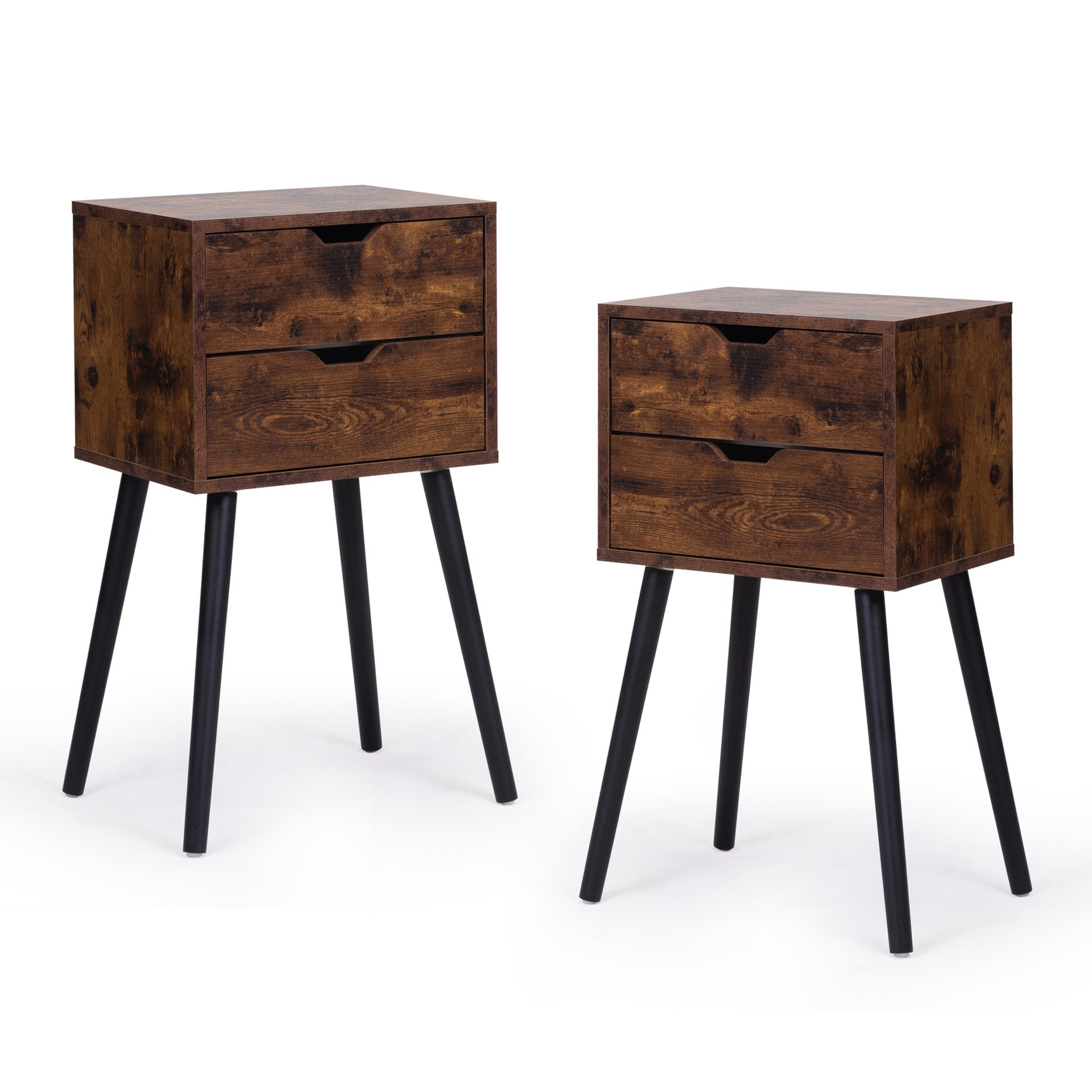 ightstand with 2 Drawers, Bedside Tables with Solid Wood Legs and Storage, End Table, Side Table, Bedside Furniture for Bedroom, Living Room, Rustic Brown