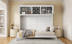 Queen Size Murphy Bed Wall Bed with Top Cabinets & Wine Rack ,White