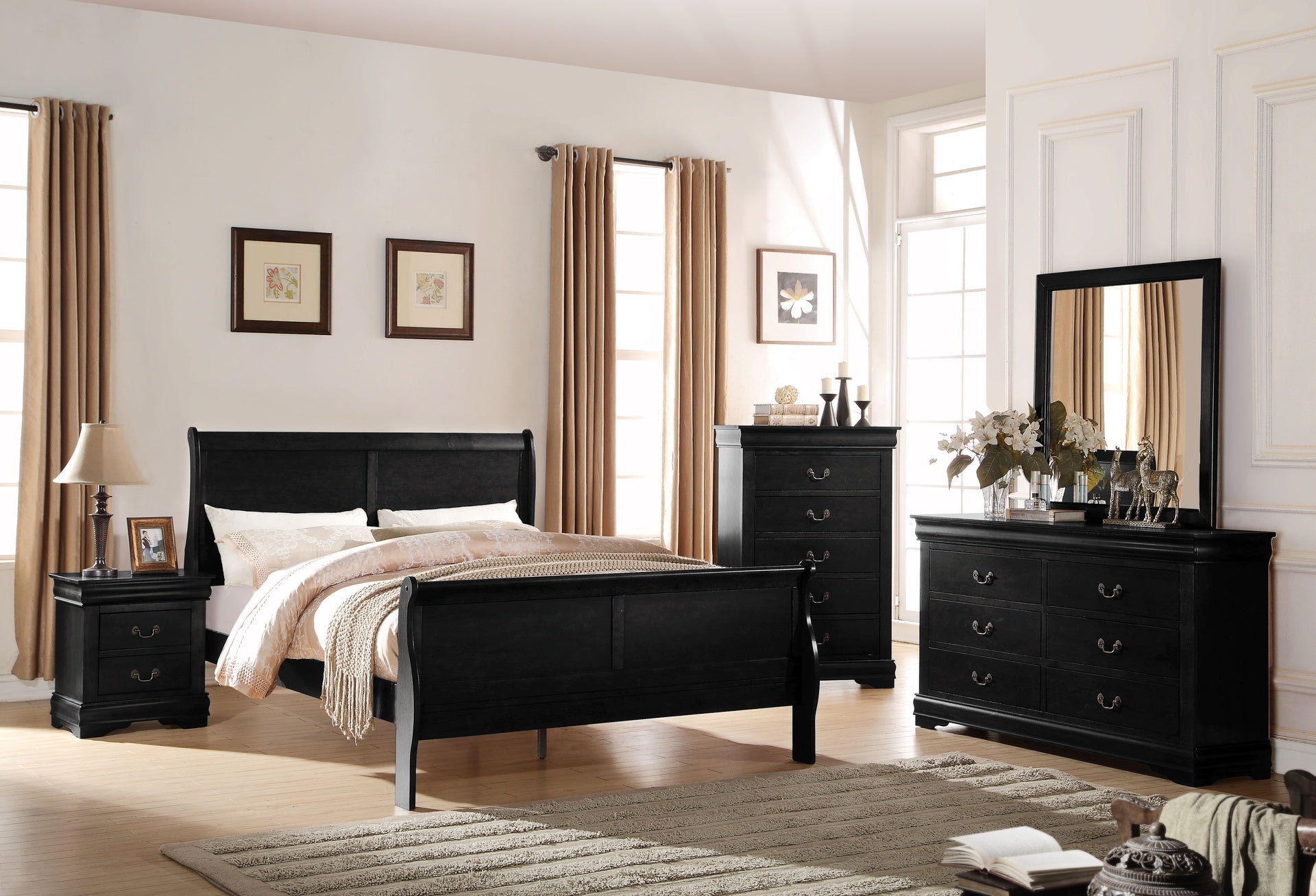 Louis Philippe Black Finish E. King Bed