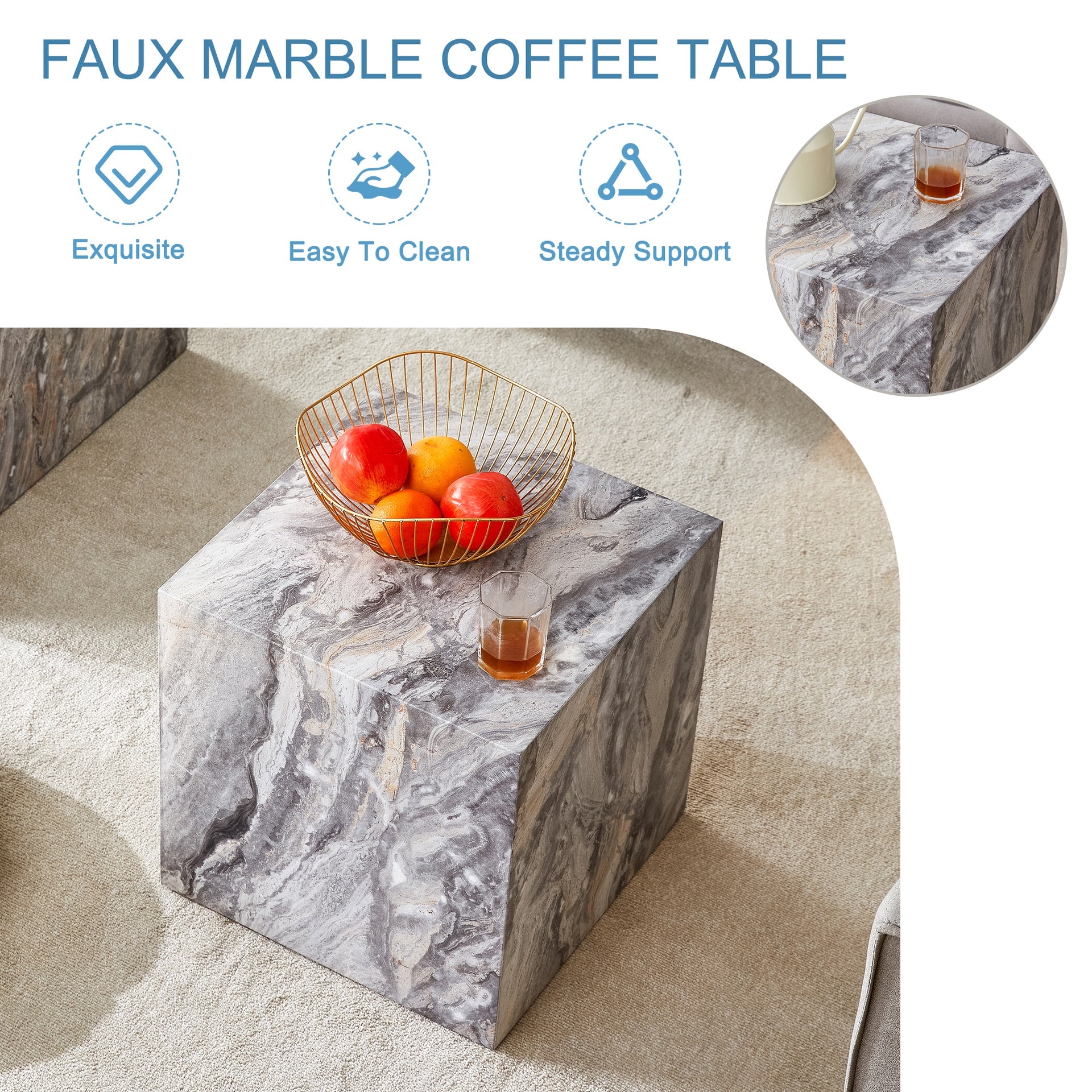 Elevate your living space with this modern MDF coffee table, which showcases gray textured patterns. It is characterized by stylish design.