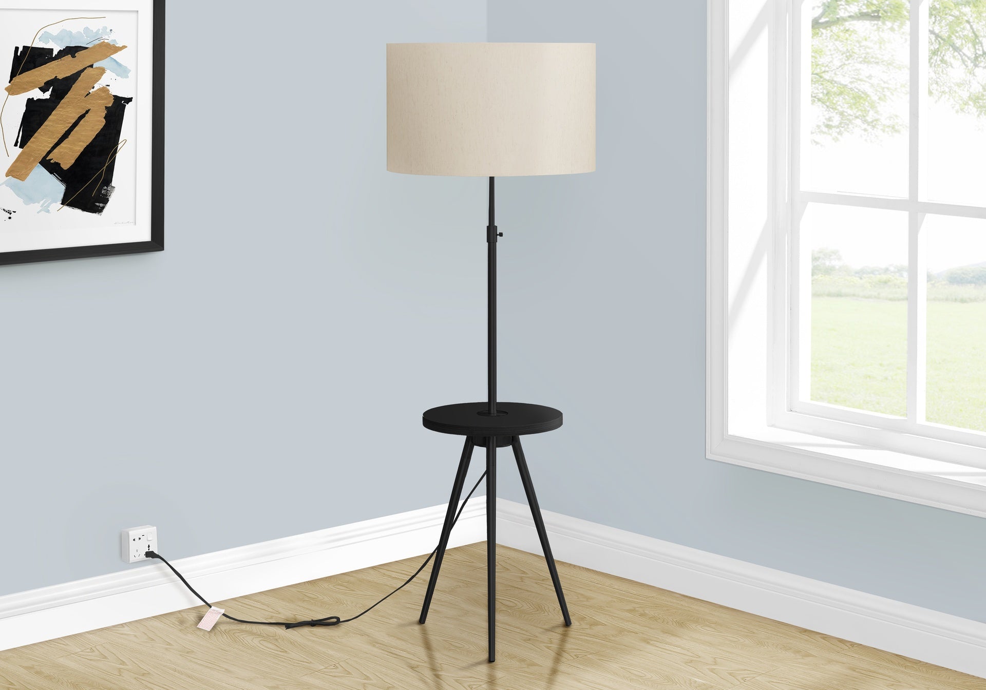 Lighting, Floor Lamp, 63"h, Black Metal, Ivory / Cream Shade, Contemporary