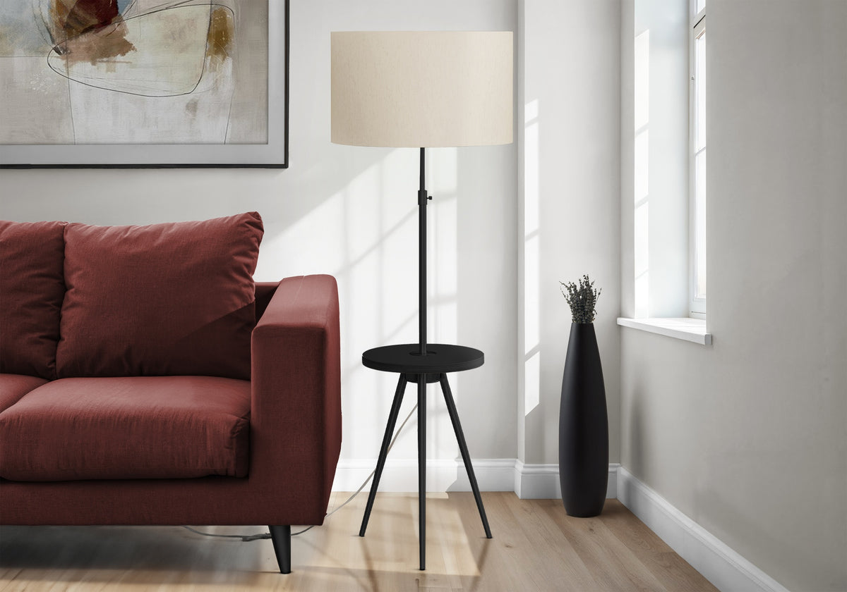 Lighting, Floor Lamp, 63"h, Black Metal, Ivory / Cream Shade, Contemporary