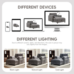 38" Single Sofa with Storage Ottoman, Adjustable Phone Holder, USB Charger, Side Storage Pockets, Pillow-Like Armrests, Wide Seat Chaise Lounge for Living Room&Apartment, Chenille, 4 Colors