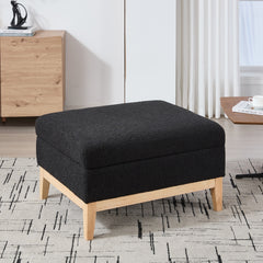 33.86"W Upholstered Wood Base Storage Ottoman With Reversible Lid Coffee Table, Foot Stool Square Footrest with Rubberwood Legs for Living Room Bedroom Entryway and Office,Black Boucle.