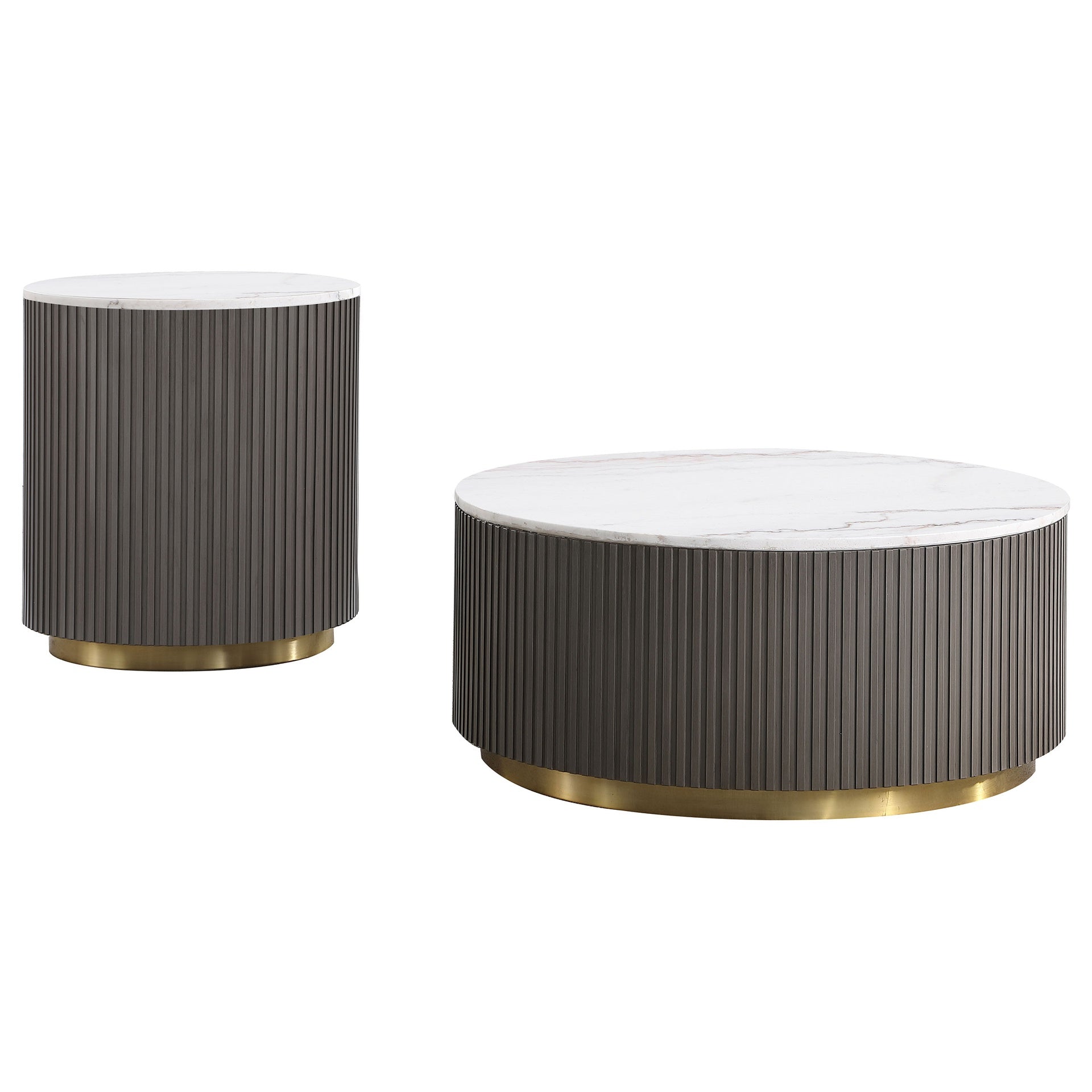 Sennewald White 2-piece Round Marble Coffee and End Table Set