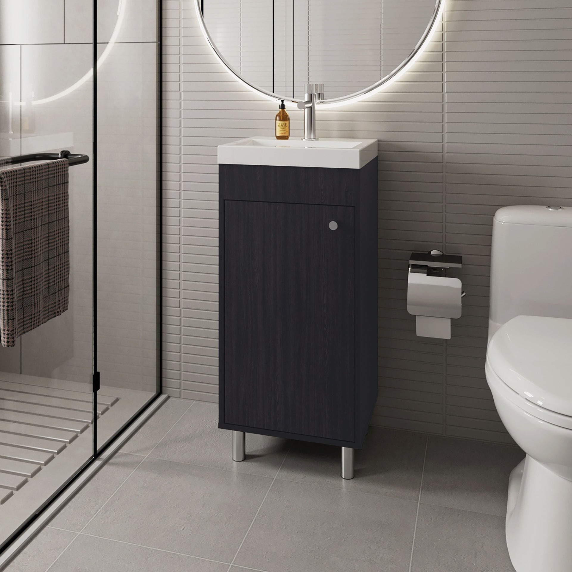 FM FURNITURE Oracle Bathroom Vanity, Single Door, Two Storage Shelves, Wengue Finish