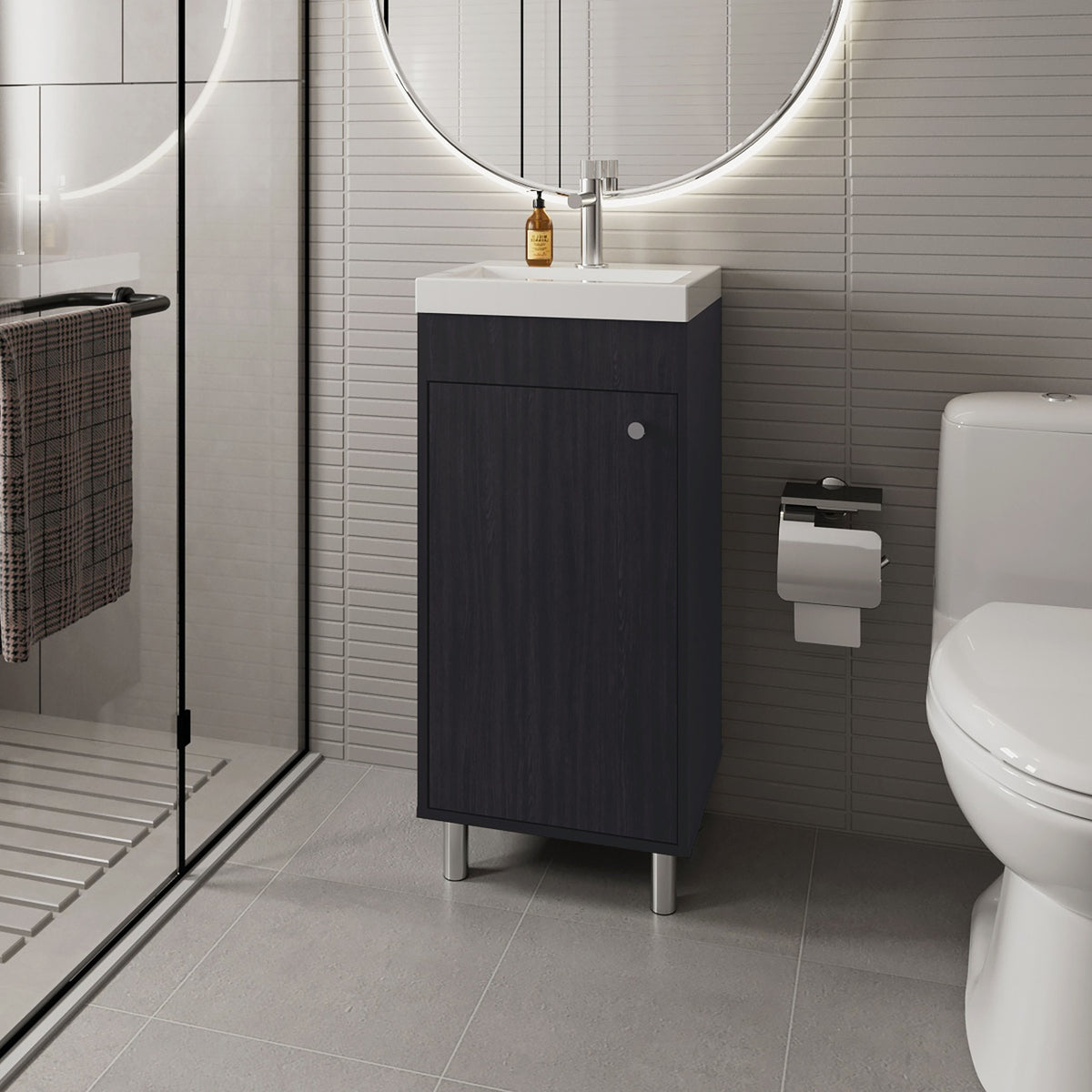 FM FURNITURE Oracle Bathroom Vanity, Single Door, Two Storage Shelves, Wengue Finish