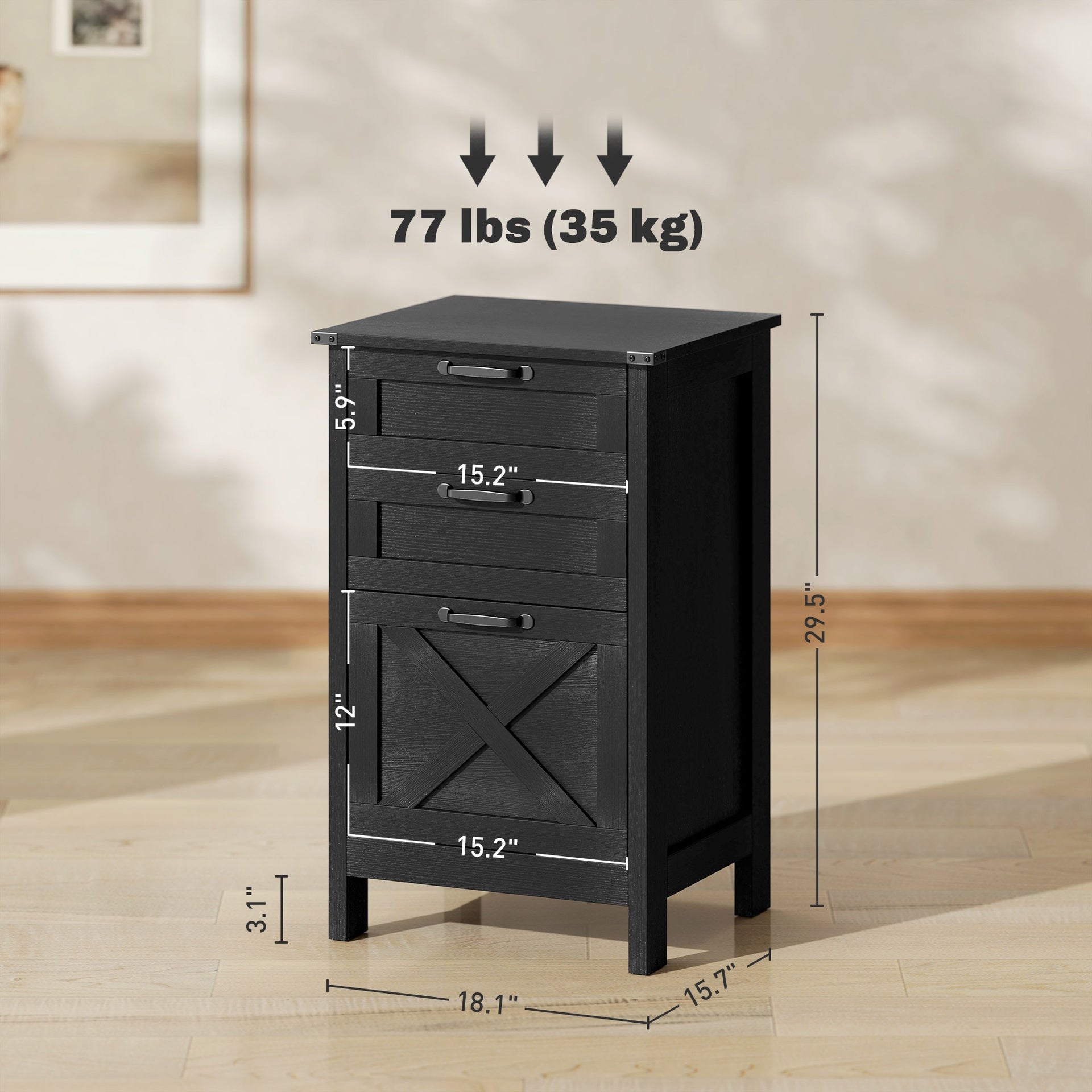 File Cabinet with 3 Drawers,Rustic Farmhouse Office Storage Cabinet,For Home and Office