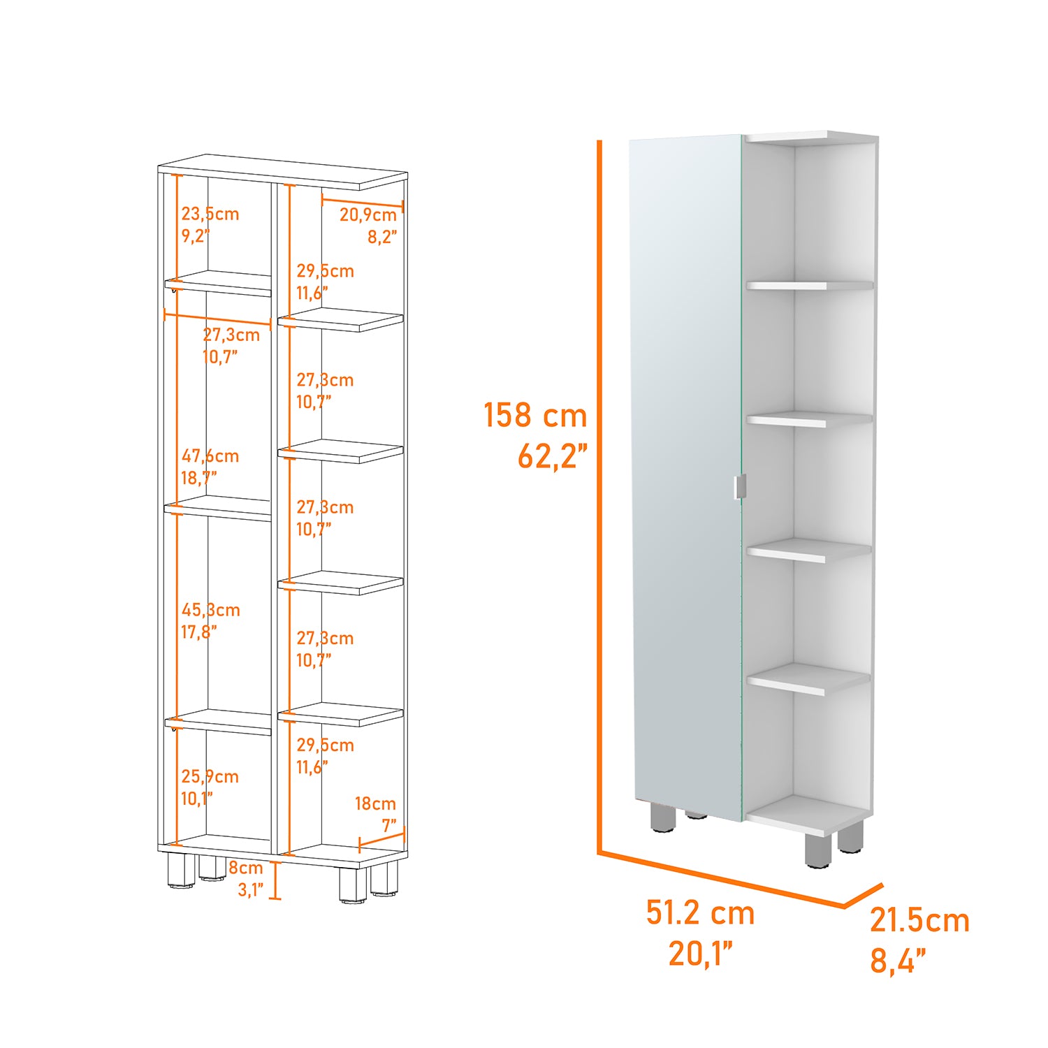 Los Angeles Linen  Cabinet, Mirror, Five Shelves