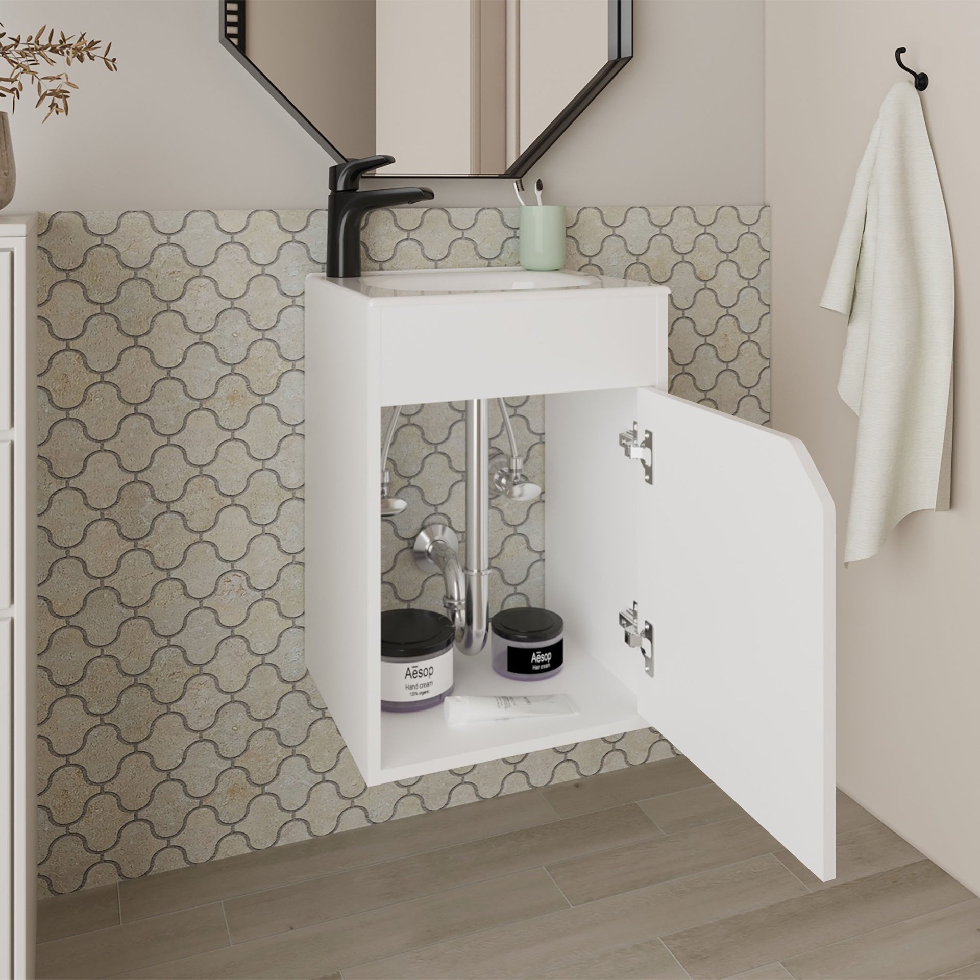 FM FURNITURE Nelson Bathroom Floating Vanity with a Door, White