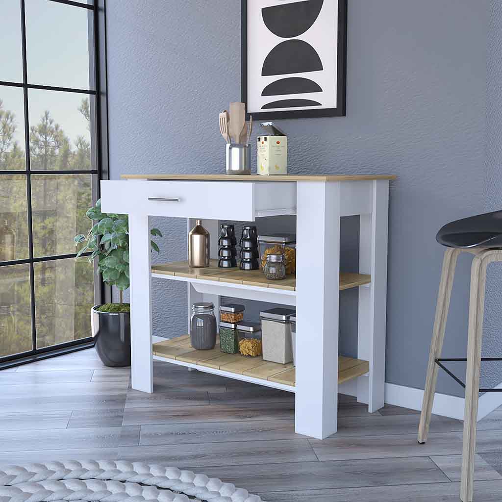 Brooklyn 40 Kitchen Island, Two Shelves, One  Drawer