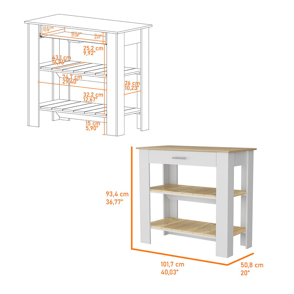 Brooklyn 40 Kitchen Island, Two Shelves, One  Drawer