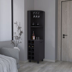 Corner Bar Single Door Cabinet Two Shelves, Ten Built-in Wine Rack, Two Interior Shelves