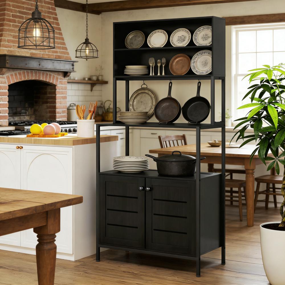 Convenient Coffee Station,Rack with Power Outlet and Storage Shelves
